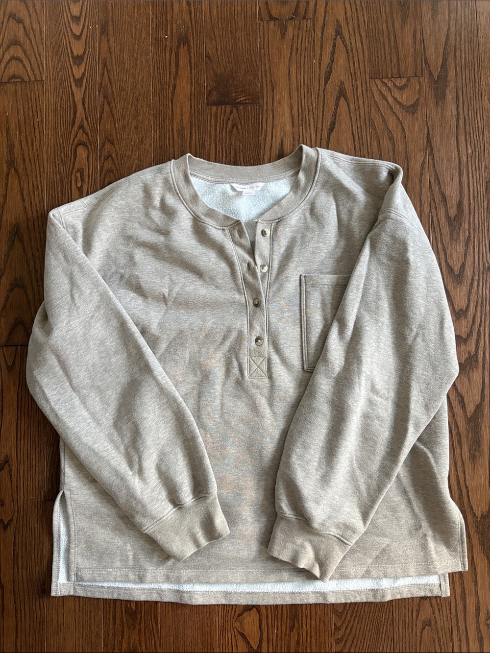 Joe Fresh Women's Stone Beige Henley Crewneck Sweater